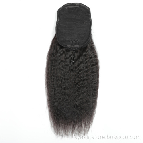 Lsy Natural Kinky Straight Drawstring Ponytail 100% Brazilian Virgin Human Hair Extension For Black Women